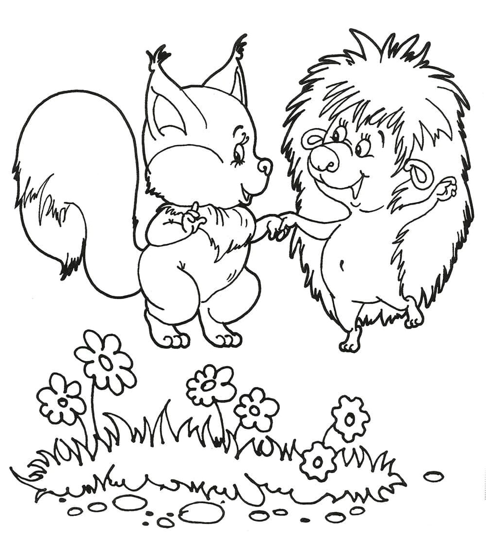 Squirrel and Hedgehog Coloring Page Coloring Page