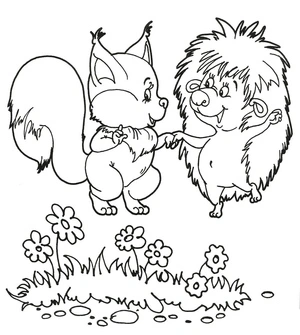 Squirrel and Hedgehog Coloring Page Coloring Page