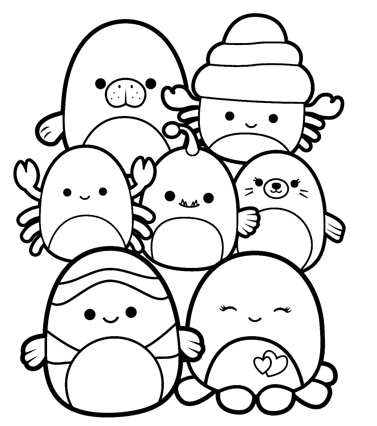 Squishy and Cute Marshmallow Friends Coloring Page