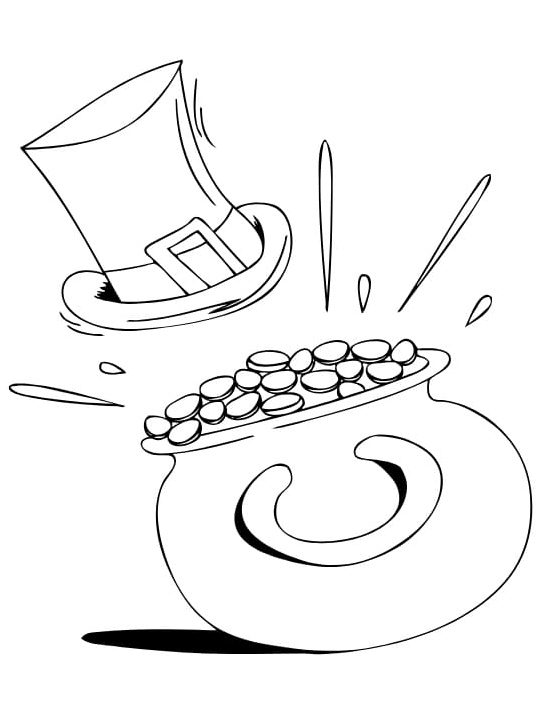 Leprechaun Hat and Pot of Gold Coloring Page