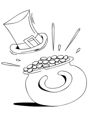 Leprechaun Hat and Pot of Gold Coloring Page