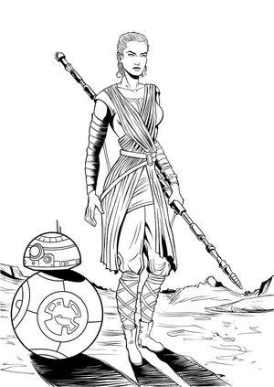 BB-8 and Rey from Star Wars Coloring Page
