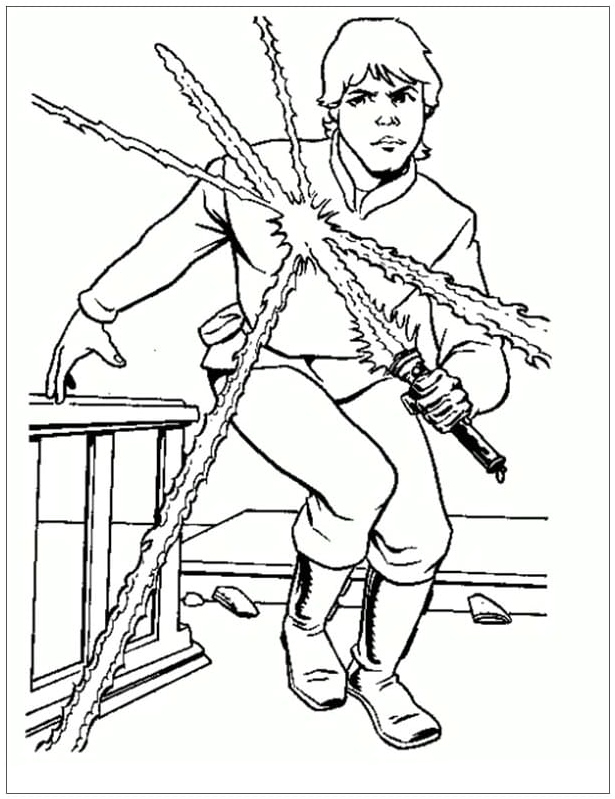 Luke Skywalker Engaged in Battle Coloring Page