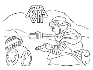 Rey and BB-8 from Star Wars Coloring Page