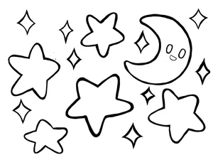 Charming Moon and Stars Coloring Page