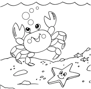 Adorable Crab and Starfish Coloring Page