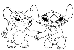 Coloring page featuring Stitch and Angel
