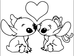 Cute Stitch and Angel coloring page