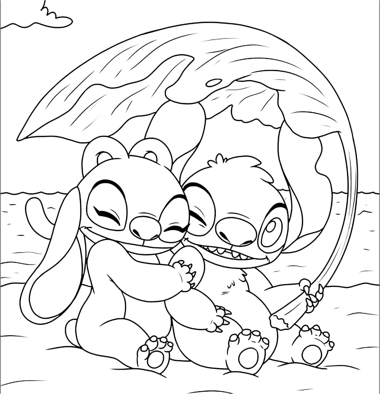 Printable Coloring Page Featuring Stitch and Angel Coloring Page