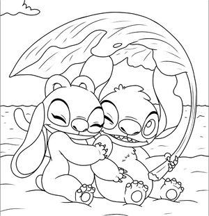 Printable Coloring Page Featuring Stitch and Angel