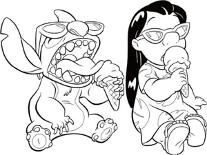 Lilo And Stitch Enjoying Ice Cream as the coloring page's title. Coloring Page