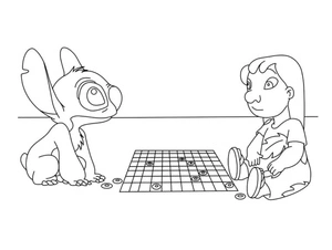 "Lilo and Stitch Playing Checkers" Coloring Page