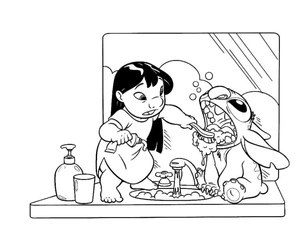 Lilo Lovingly Brushes the Alien's Teeth Coloring Page