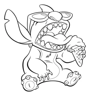Stitch enjoying Ice Cream Coloring Page