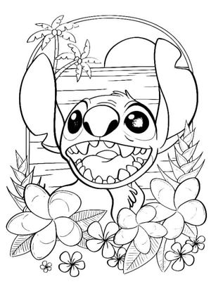 Stitch In Front Of a Beautiful Sunset Coloring Page