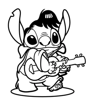 Stitch Jamming on the Strings Coloring Page