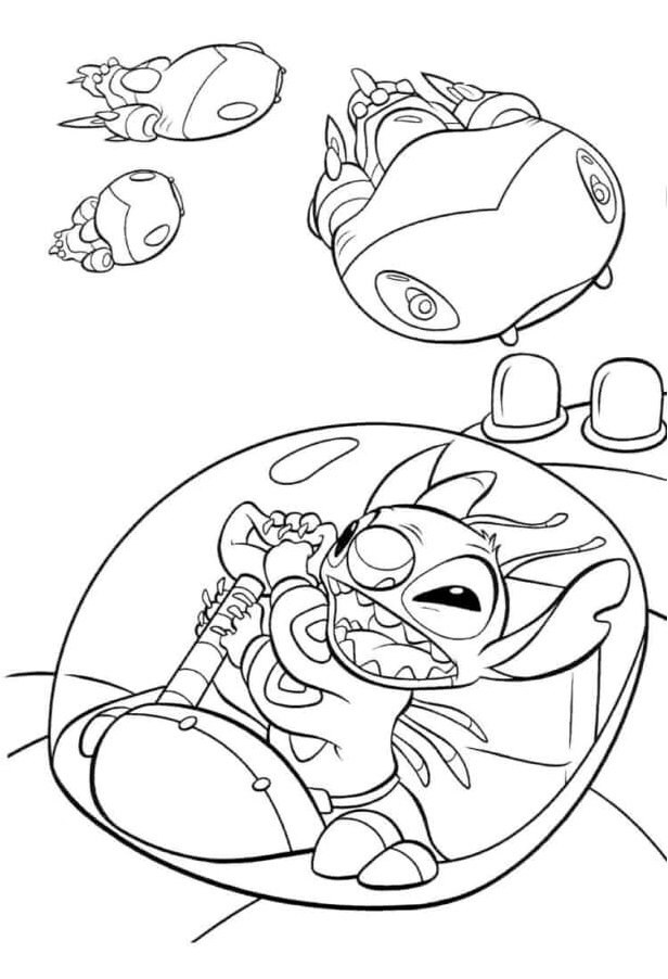 Stitch Piloting a UFO Coloring Page