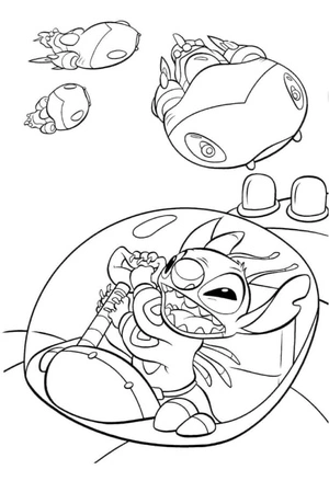 Stitch Piloting a UFO Coloring Page