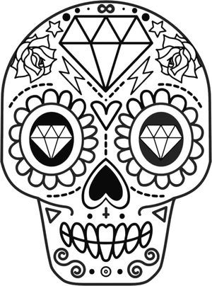 Skull Sugar and Diamond Coloring Page