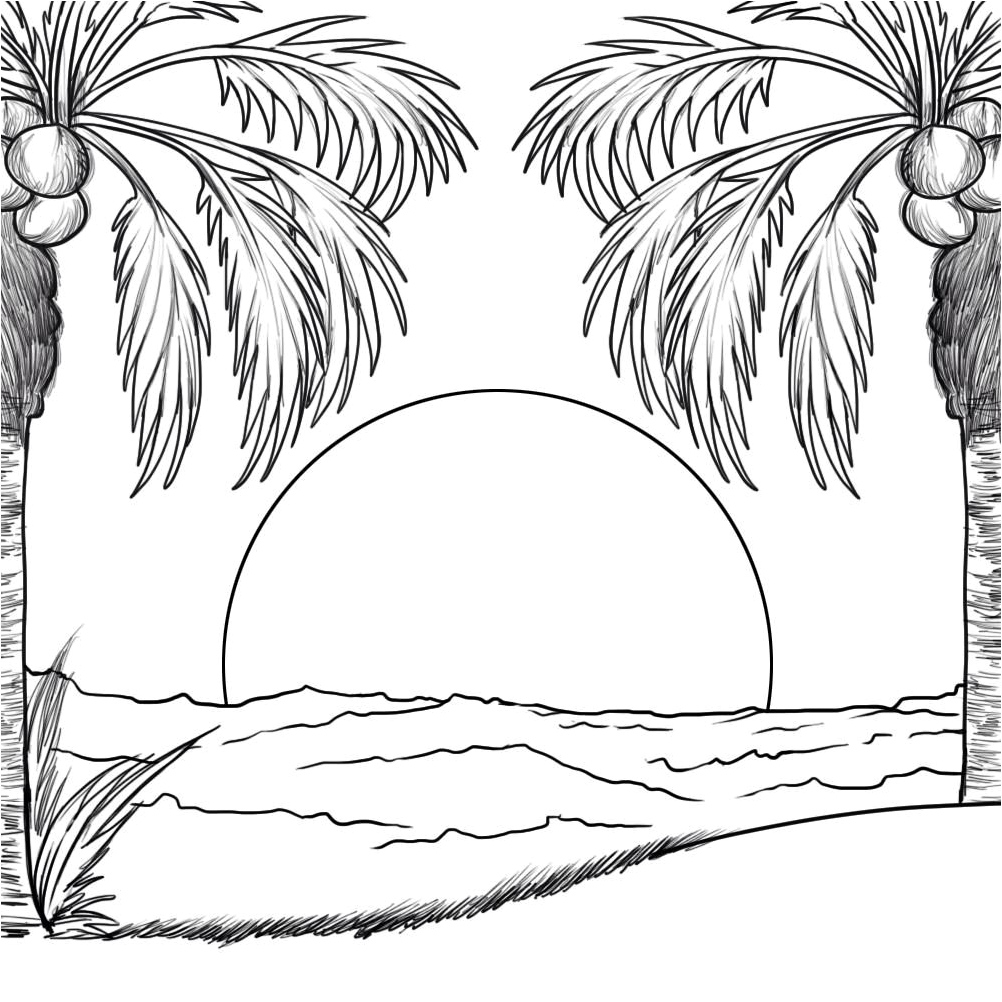 Sunrise at the Beach Coloring Page