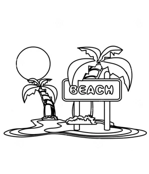 Sunset Beach with Palm Trees Coloring Page
