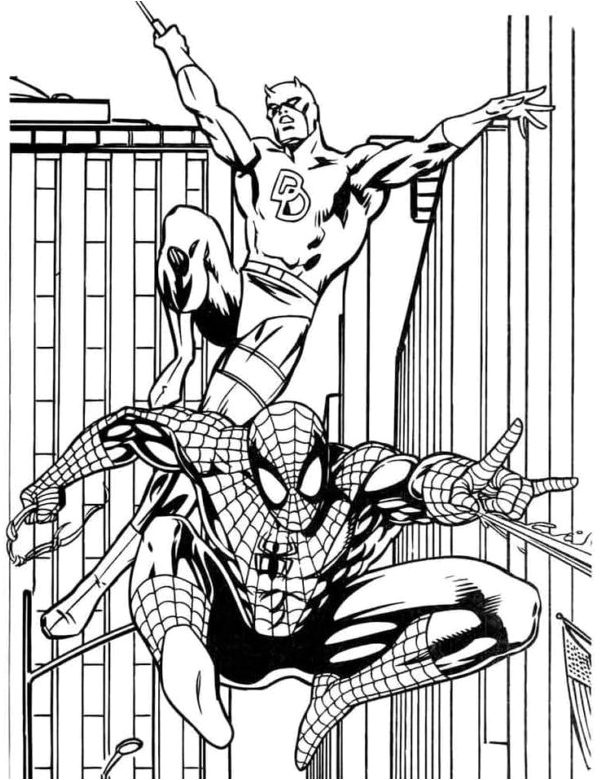 Batman and Spider-Man rushing to the rescue Coloring Page