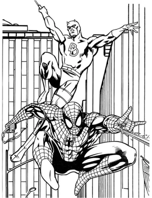 Batman and Spider-Man rushing to the rescue Coloring Page