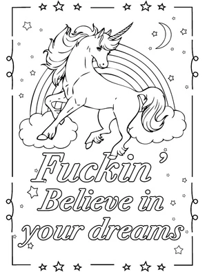 Rainbow Unicorn and Magical Word Coloring Page