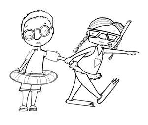 Boys and Girls Take Each Other to Swimming Coloring Page