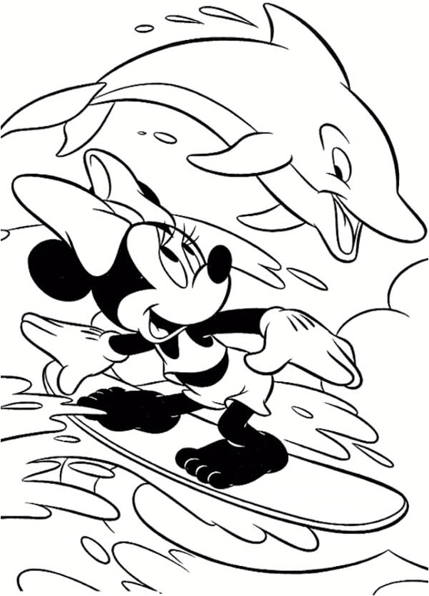 Minnie Mouse Swimming with a Dolphin Coloring Page