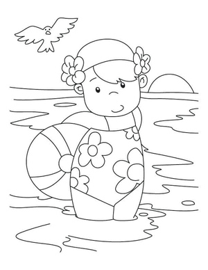 Young Girl Swimming at the Beach