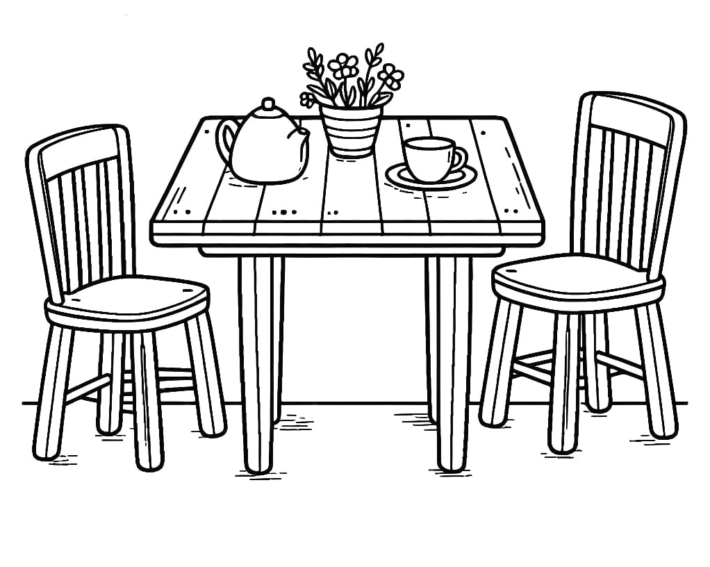 Printable Coloring Page of a Table and Chair Set Coloring Page
