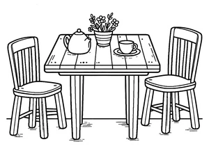Printable Coloring Page of a Table and Chair Set Coloring Page