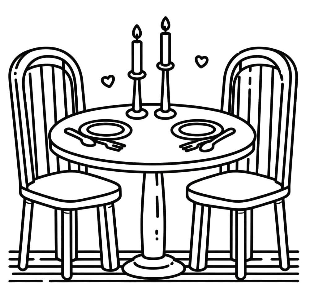 Table and Chairs Couple Coloring Page