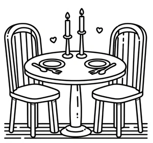 Table and Chairs Couple Coloring Page