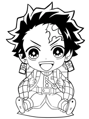 Adorable Chibi Tanjiro Kamado Coloring Page
