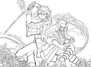 Tanjiro and Sister Coloring Page Coloring Page
