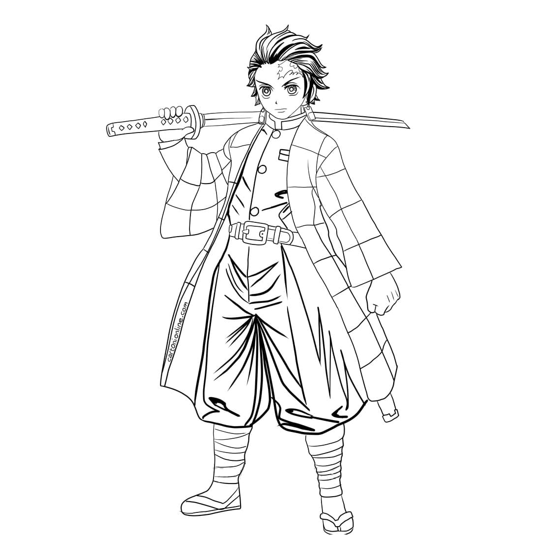 Tanjiro in a Standing Position Coloring Page