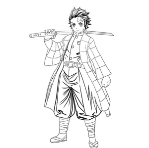 Tanjiro in a Standing Position Coloring Page