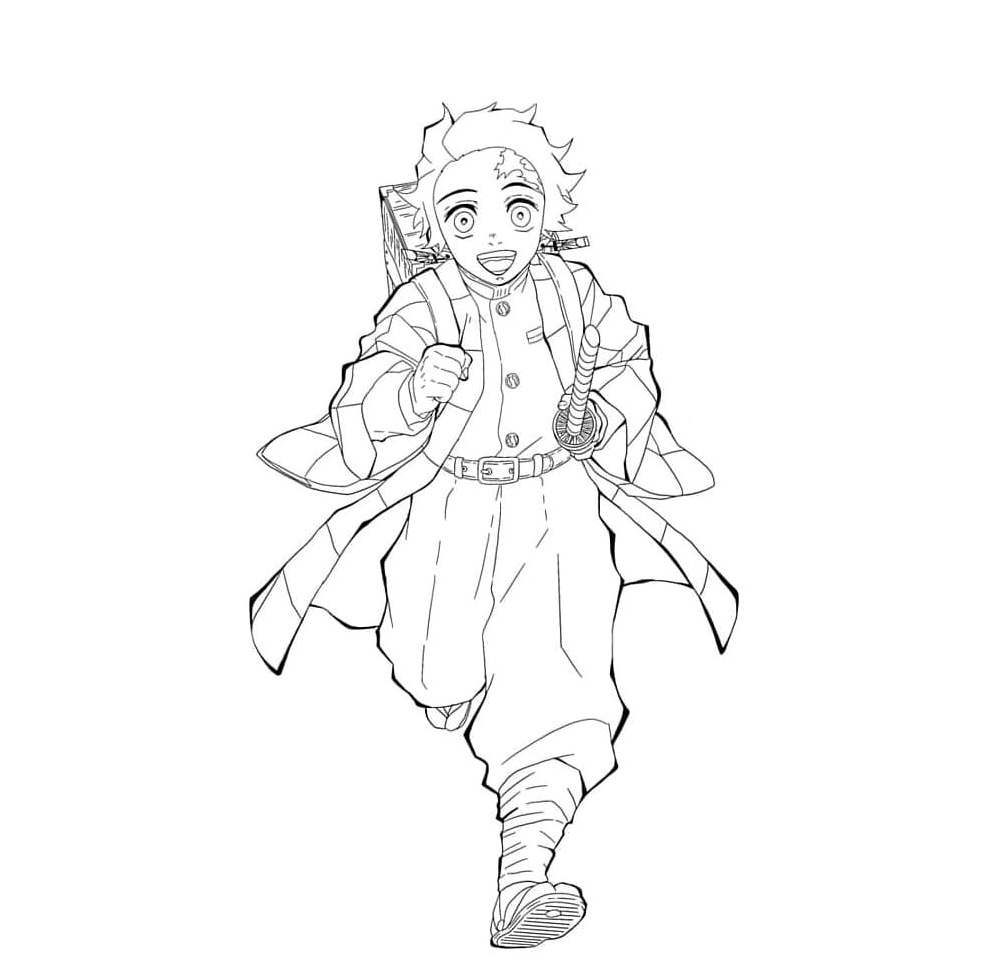 Tanjiro in Motion Coloring Page