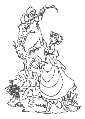 Jane and her Little Monkey Coloring Page