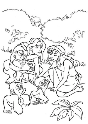 Tarzan, Jane, and the Baby Apes Coloring Page Coloring Page