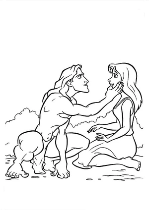 Tarzan together with Jane - A Coloring Page Coloring Page