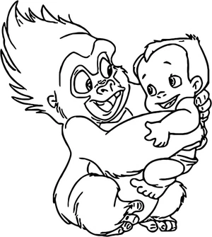 Terk and Baby Tarzan Coloring Page