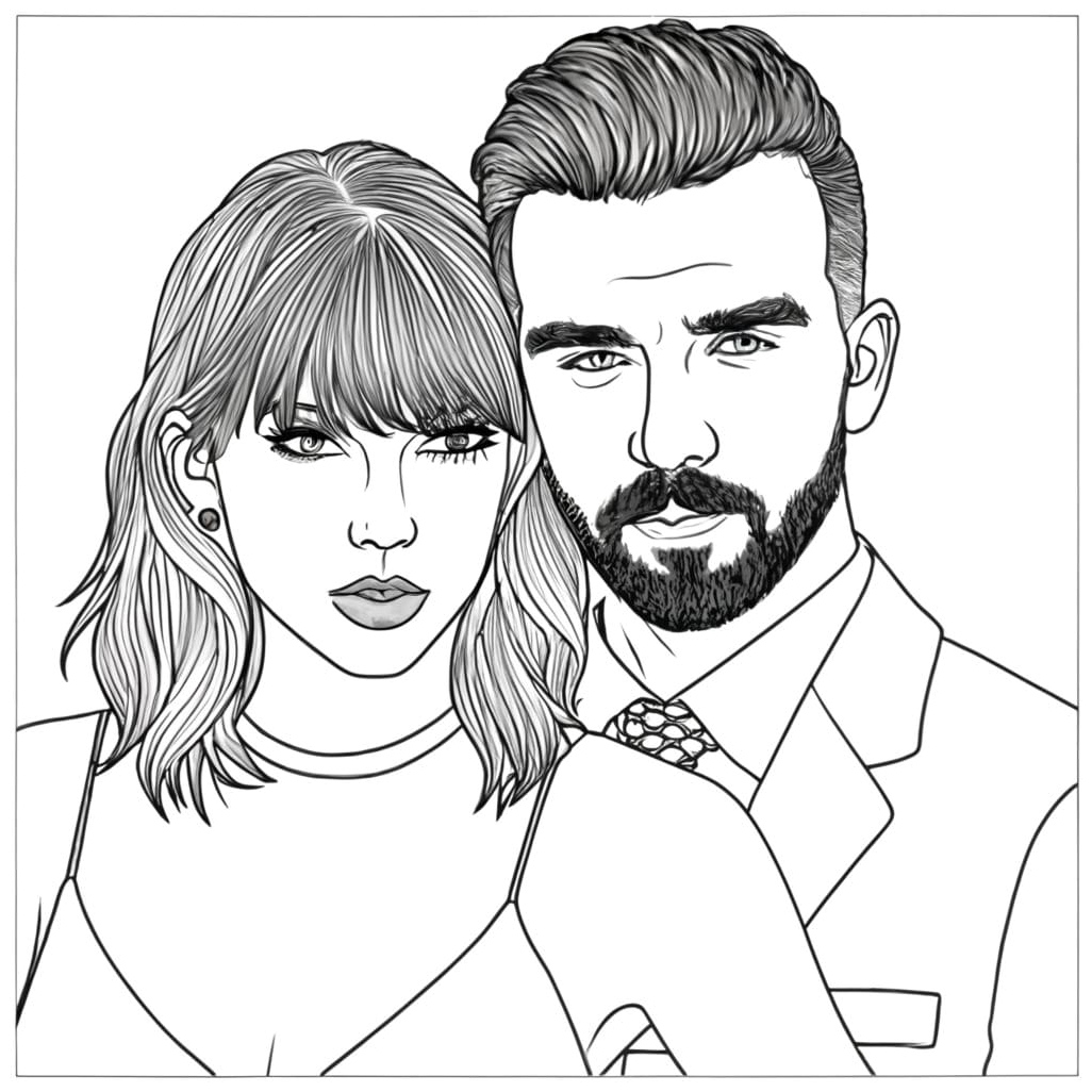 Coloring Page featuring Taylor Swift and Travis Kelce Coloring Page