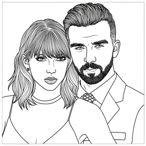 Coloring Page featuring Taylor Swift and Travis Kelce Coloring Page