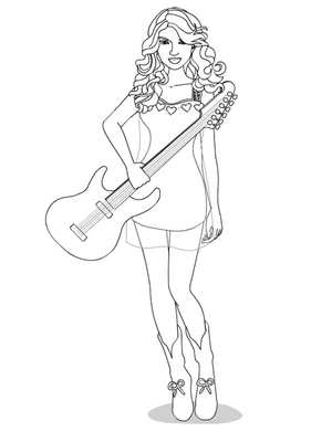 Taylor Swift holding a Guitar Coloring Page