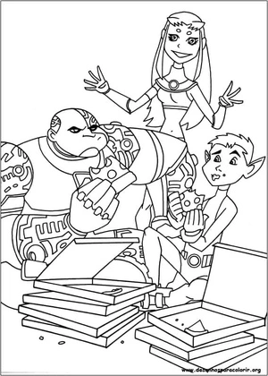 Cyborg and Friends Enjoying Pizza Coloring Page