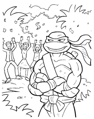 Grateful Residents Rescued by Turtles Coloring Page
