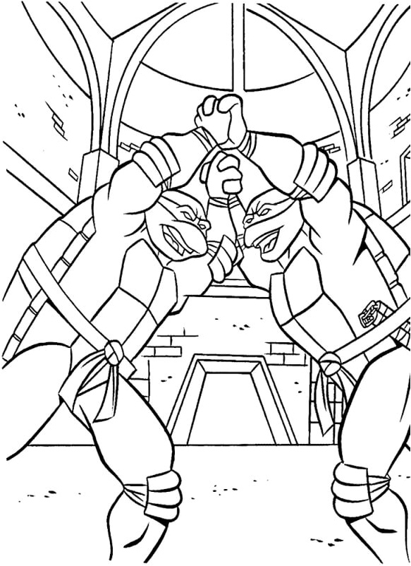 Michelangelo Battling His Own Reflection Coloring Page